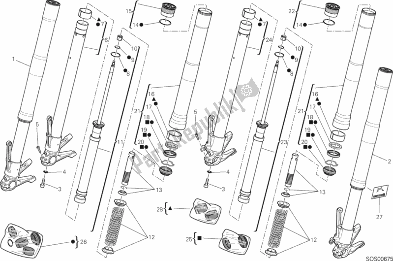 Tutte le parti per il Forcella Anteriore del Ducati Hypermotard SP USA 821 2015